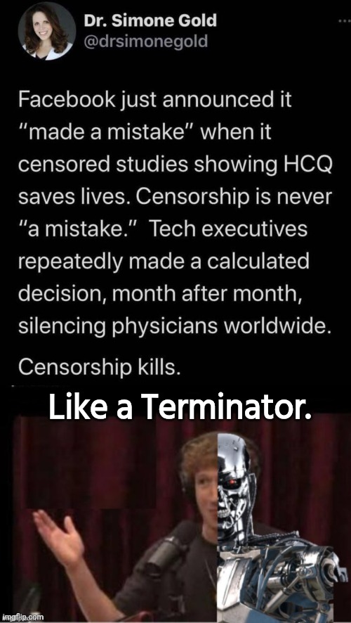 Censorship and Facebook | Like a Terminator. | image tagged in marx cuckerborg cyborg,facebook | made w/ Imgflip meme maker