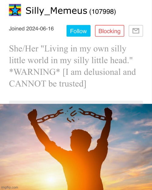 IM FREE | image tagged in breaking chains | made w/ Imgflip meme maker