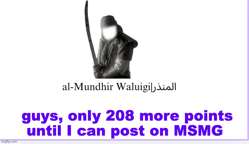 yessir | guys, only 208 more points until I can post on MSMG | image tagged in al-mundhir waluigi | made w/ Imgflip meme maker