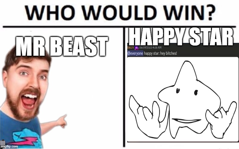 Who Would Win? Meme | HAPPY STAR; MR BEAST | image tagged in memes,who would win | made w/ Imgflip meme maker