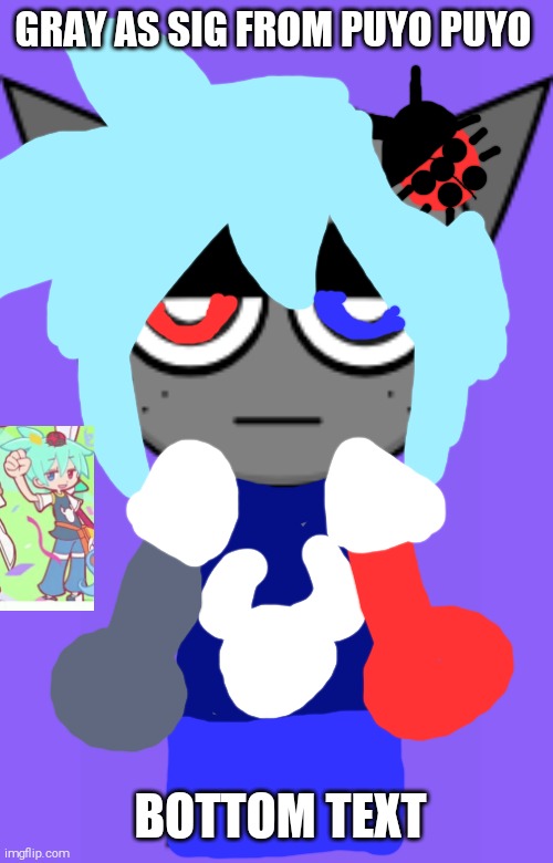 Gray's Halloween Costume FR | GRAY AS SIG FROM PUYO PUYO; BOTTOM TEXT | image tagged in gray,puyo puyo,sprunki | made w/ Imgflip meme maker