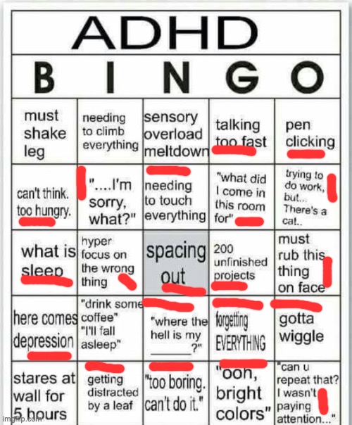 DAMMIT HALP- | image tagged in adhd bingo | made w/ Imgflip meme maker