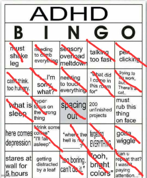 adhd bingo | image tagged in adhd bingo | made w/ Imgflip meme maker