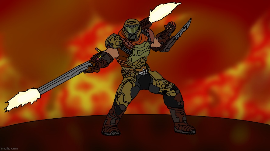 Ik, ik, crappy background, but I just wanted to draw the doomslayer, idk | made w/ Imgflip meme maker