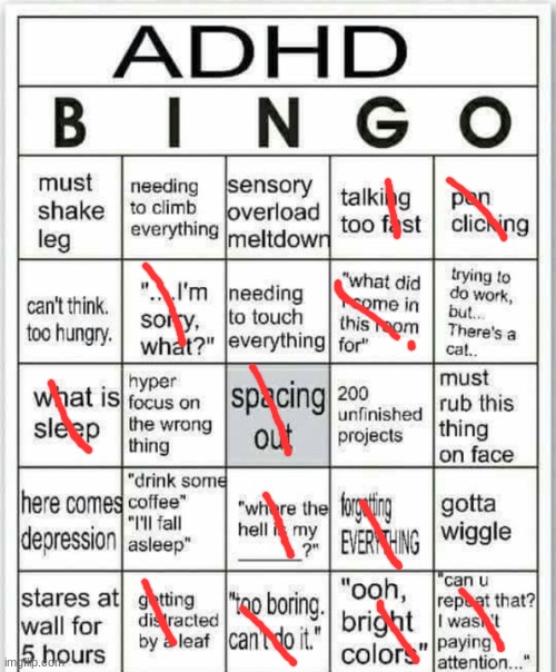 adhd bingo | image tagged in adhd bingo | made w/ Imgflip meme maker