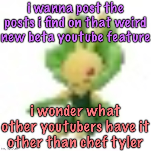 144p Leavanny | i wanna post the posts i find on that weird new beta youtube feature; i wonder what other youtubers have it other than chef tyler | image tagged in 144p leavanny,cinnabox announcement | made w/ Imgflip meme maker