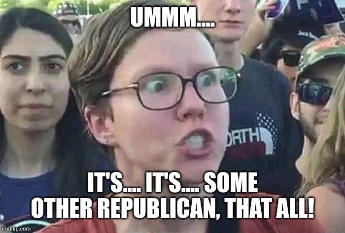 UMMM.... IT'S.... IT'S.... SOME OTHER REPUBLICAN, THAT ALL! | image tagged in triggered liberal | made w/ Imgflip meme maker