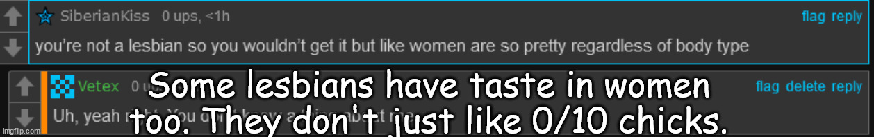 This is offensive to lebanese people ????????? | Some lesbians have taste in women too. They don't just like 0/10 chicks. | image tagged in lebians | made w/ Imgflip meme maker