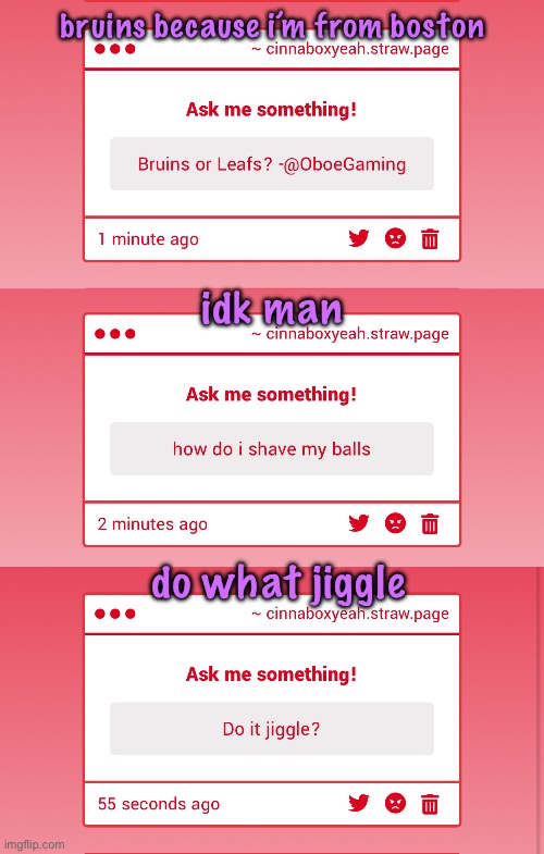 https://cinnaboxyeah.straw.page/ | bruins because i’m from boston; idk man; do what jiggle | made w/ Imgflip meme maker