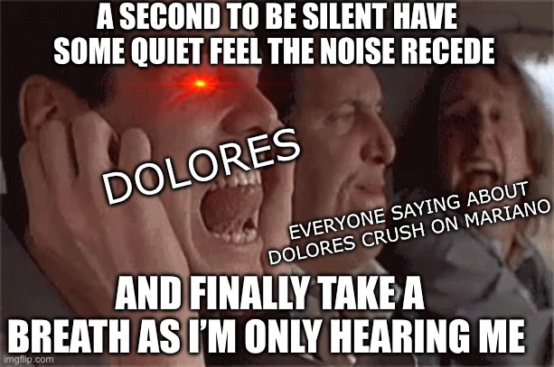 the only NOISE is… | A SECOND TO BE SILENT HAVE SOME QUIET FEEL THE NOISE RECEDE; DOLORES; EVERYONE SAYING ABOUT DOLORES CRUSH ON MARIANO; AND FINALLY TAKE A BREATH AS I’M ONLY HEARING ME | image tagged in make it stop,meme,encanto,disney | made w/ Imgflip meme maker