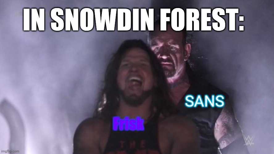 AJ Styles & Undertaker | IN SNOWDIN FOREST:; SANS; Frisk | image tagged in aj styles undertaker,undertale | made w/ Imgflip meme maker