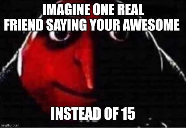 Gru No | IMAGINE ONE REAL FRIEND SAYING YOUR AWESOME INSTEAD OF 15 | image tagged in gru no | made w/ Imgflip meme maker