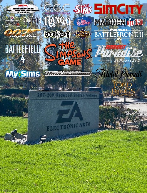 Electronic Arts Gaming Universe | image tagged in electronic arts,the simpsons,need for speed,the sims,lord of the rings,harry potter | made w/ Imgflip meme maker