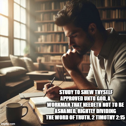 Study | STUDY TO SHEW THYSELF APPROVED UNTO GOD, A WORKMAN THAT NEEDETH NOT TO BE ASHAMED, RIGHTLY DIVIDING THE WORD OF TRUTH. 2 TIMOTHY 2:15 | image tagged in study | made w/ Imgflip meme maker