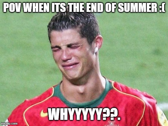 end of school aka my reaction... :( | POV WHEN ITS THE END OF SUMMER :(; WHYYYYY??. | image tagged in cristiano ronaldo crying | made w/ Imgflip meme maker