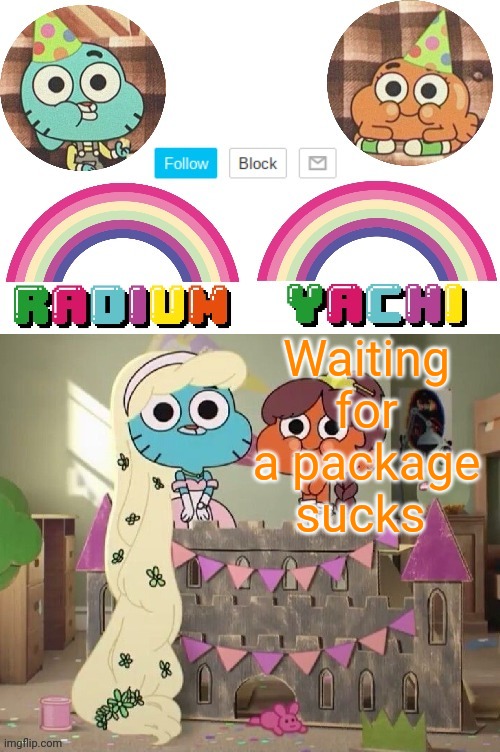 Radium and Yachis temp | Waiting for a package sucks | image tagged in radium and yachis temp | made w/ Imgflip meme maker