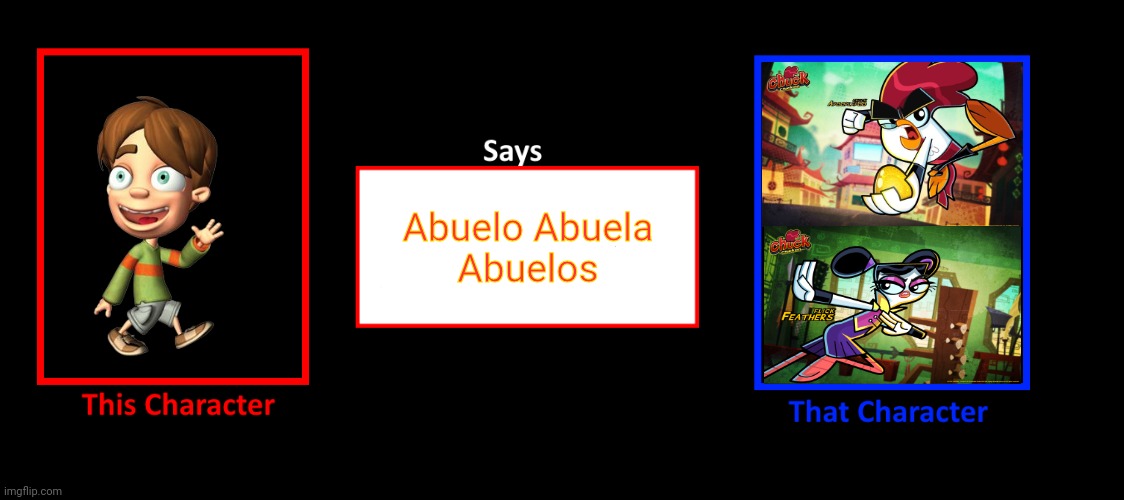 Tommy Le Dice Abuelos a Chuck y Flick Es Castigado | Abuelo Abuela
Abuelos | image tagged in what if character says this template,pet alien,chuck chicken,goanimate,vyond,spanish | made w/ Imgflip meme maker