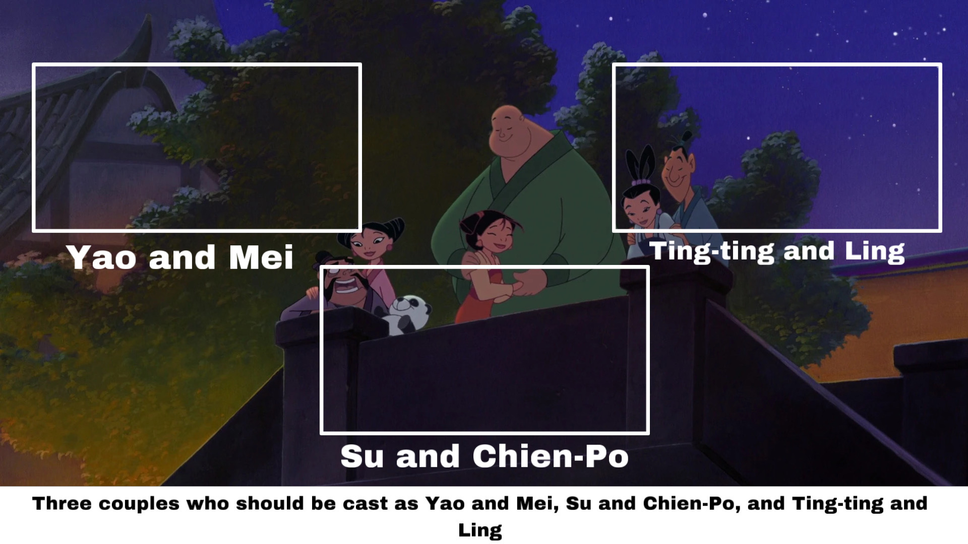 Three couples who should be cast as Yao and Mei, Su and Chien-Po Blank Meme Template