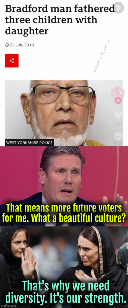 The West needs more diversity! | @darking2jarlie; That means more future voters for me. What a beautiful culture? That's why we need diversity. It's our strength. | image tagged in liberals,liberal logic,islam,religion of peace,islamophobia | made w/ Imgflip meme maker