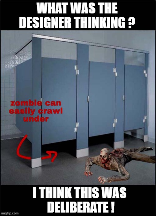 Don't Go In There ! | WHAT WAS THE DESIGNER THINKING ? I THINK THIS WAS
 DELIBERATE ! | image tagged in bad design,toilets,zombies,dark humour | made w/ Imgflip meme maker