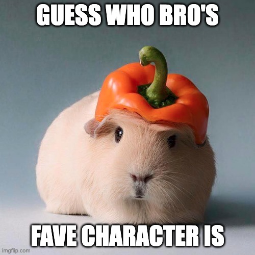 Guinea pig with vegetable | GUESS WHO BRO'S; FAVE CHARACTER IS | image tagged in guinea pig with vegetable,memes,funny,smg4,fanlore,cute | made w/ Imgflip meme maker