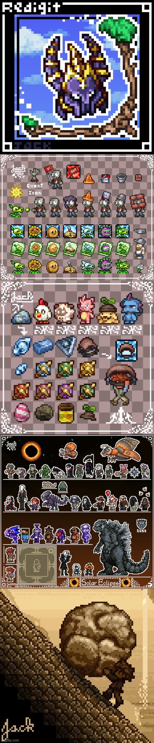 Some Terraria pixel art on Facebook (by a guy named Jack) | image tagged in terraria,video games,pixel art,facebook,posts | made w/ Imgflip meme maker