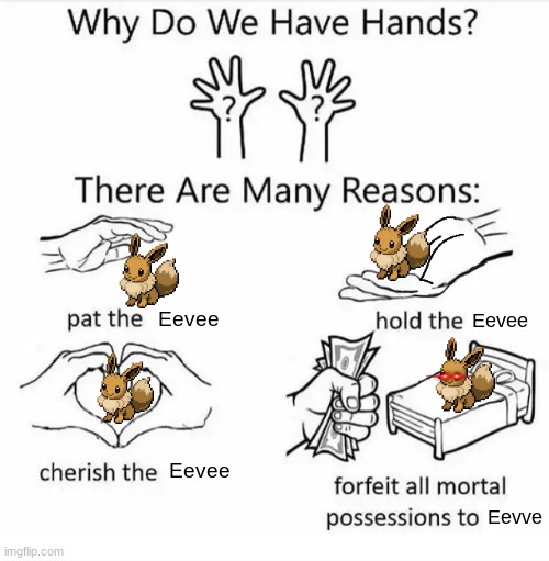 Worship Eevee | Eevee; Eevee; Eevee; Eevve | image tagged in why do we have hands all blank,eevee | made w/ Imgflip meme maker