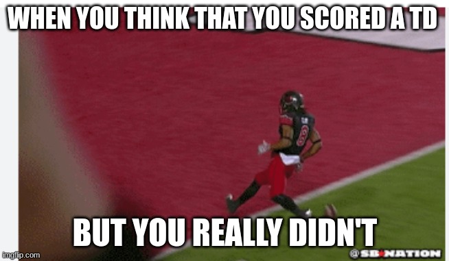 I dunno | WHEN YOU THINK THAT YOU SCORED A TD; BUT YOU REALLY DIDN'T | image tagged in i dunno | made w/ Imgflip meme maker