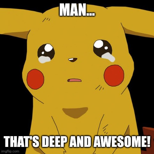 Pikachu crying | MAN... THAT'S DEEP AND AWESOME! | image tagged in pikachu crying | made w/ Imgflip meme maker