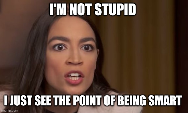 Aoc smart | I'M NOT STUPID; I JUST SEE THE POINT OF BEING SMART | image tagged in aoc | made w/ Imgflip meme maker