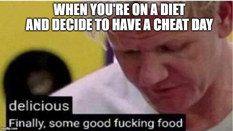 Treat yourself (but not too often) | WHEN YOU'RE ON A DIET AND DECIDE TO HAVE A CHEAT DAY | image tagged in gordon ramsay some good food,memes,funny,dieting | made w/ Imgflip meme maker