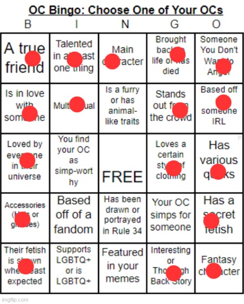 TheSuitedGayWeeb's OC Bingo | image tagged in thesuitedgayweeb's oc bingo | made w/ Imgflip meme maker