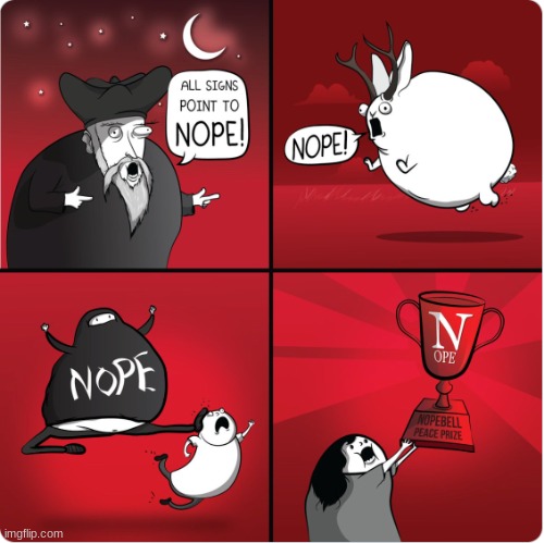 Exploding Kittens Nope | image tagged in exploding kittens nope | made w/ Imgflip meme maker