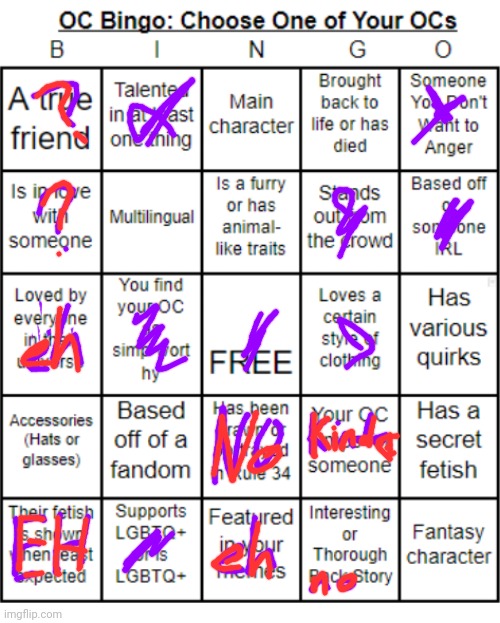 I should make countless fetish OCs to be cool | image tagged in thesuitedgayweeb's oc bingo | made w/ Imgflip meme maker