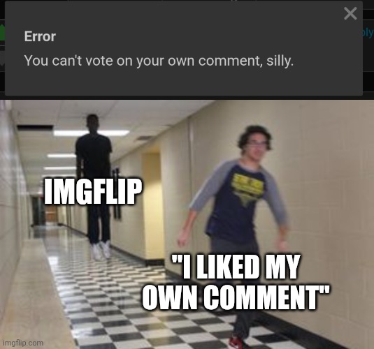 Bruj | IMGFLIP; "I LIKED MY OWN COMMENT" | image tagged in floating kid chasing running kid | made w/ Imgflip meme maker