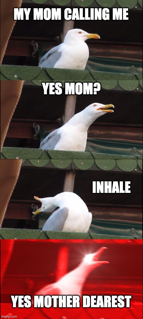 mcu | MY MOM CALLING ME; YES MOM? INHALE; YES MOTHER DEAREST | image tagged in memes,inhaling seagull | made w/ Imgflip meme maker