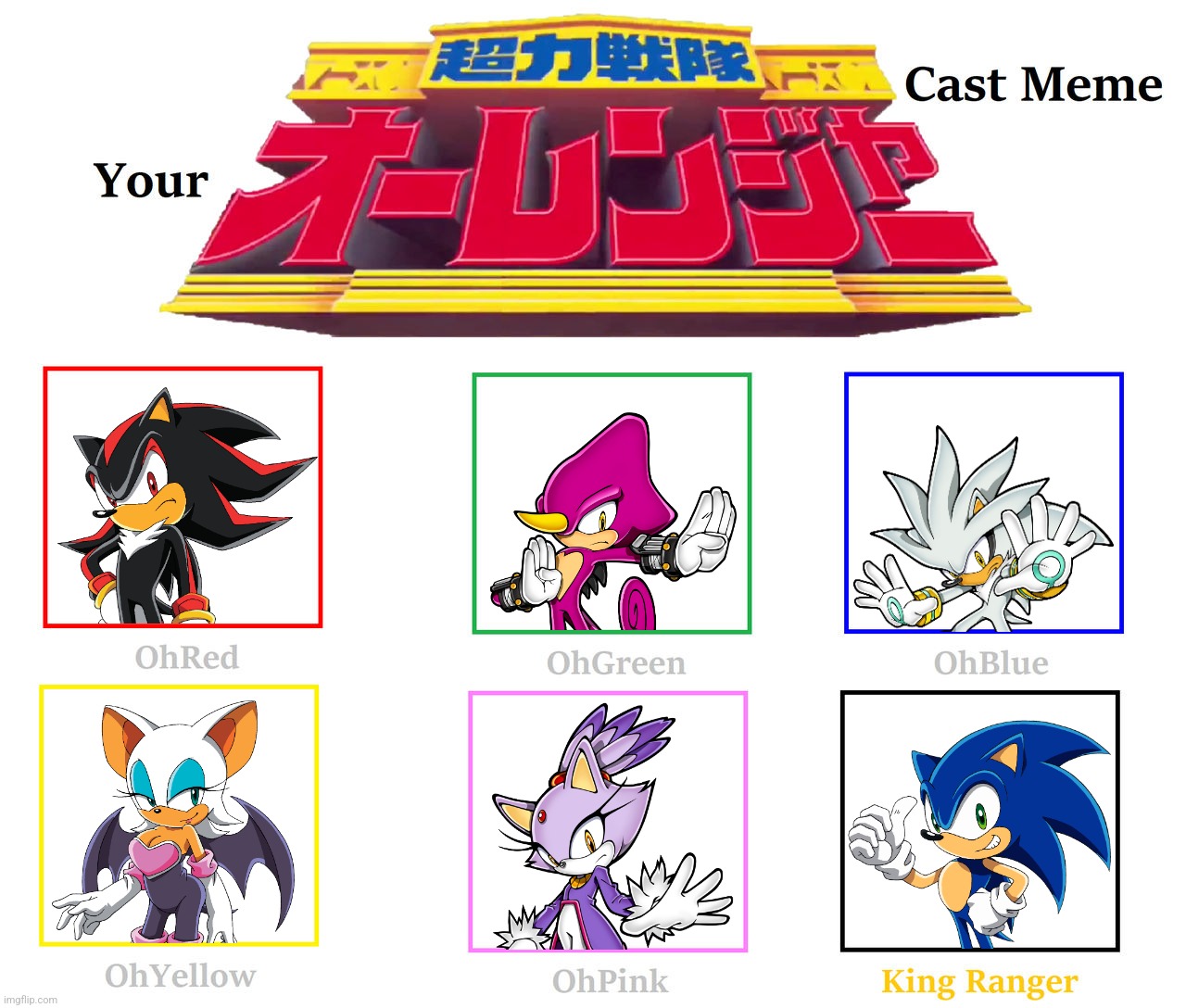 My Sonic x Chouriki Sentai Ohranger Cast Meme (CROSSOVER + JP equivalent of Power Rangers Zeo) | image tagged in sonic the hedgehog,super sentai,ohranger,recast,crossover | made w/ Imgflip meme maker