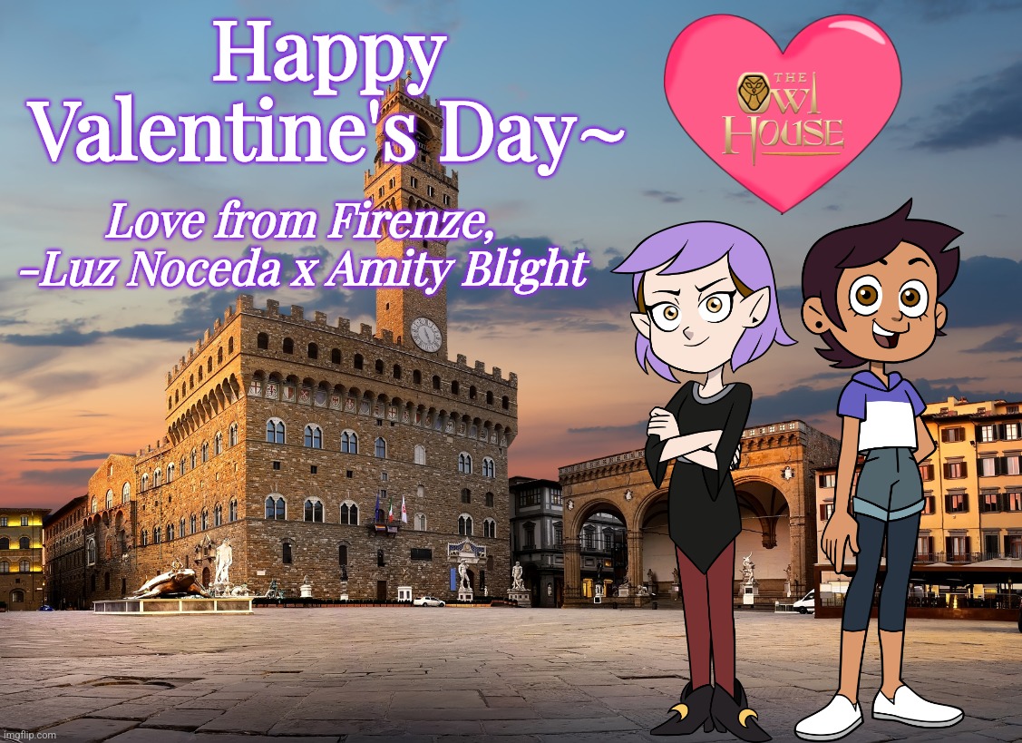 Lumity Valentine's Day Poster (14 days to go) | Happy Valentine's Day~; Love from Firenze,

-Luz Noceda x Amity Blight | image tagged in valentine's day,the owl house,lumity,florence,wholesome | made w/ Imgflip meme maker