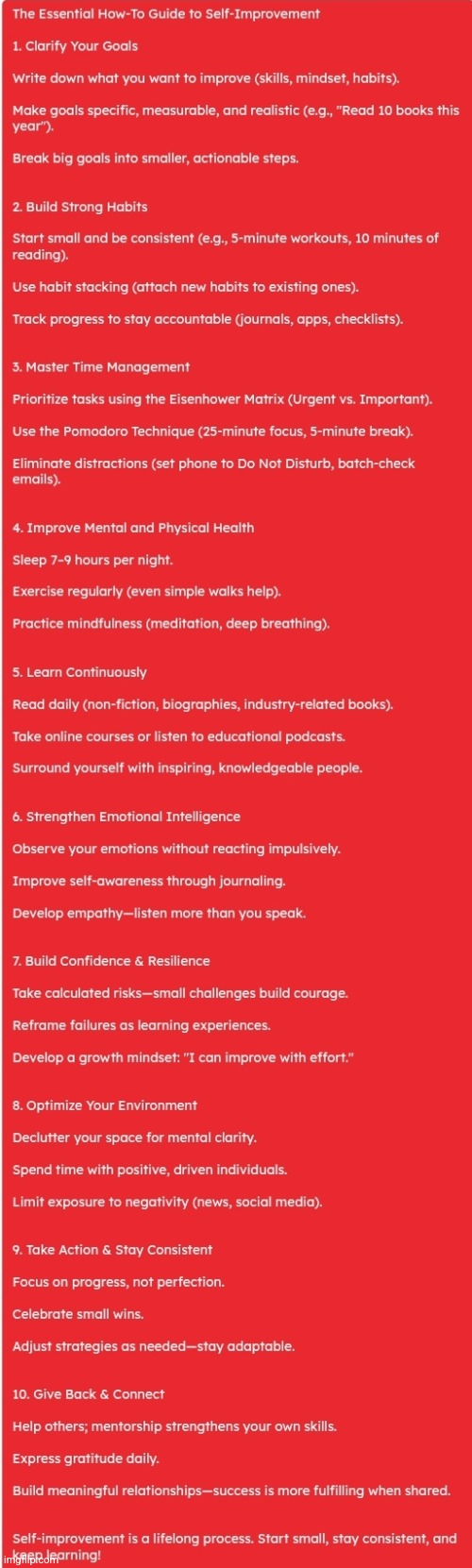 Essential Guide - Self-Improvement :> | image tagged in simothefinlandized,self-improvement,infographics,tutorial | made w/ Imgflip meme maker