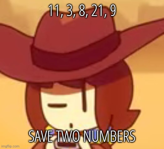 eyebrow | 11, 3, 8, 21, 9; SAVE TWO NUMBERS | image tagged in eyebrow | made w/ Imgflip meme maker