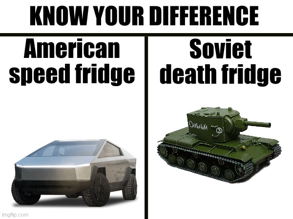 Know your difference | American speed fridge; Soviet death fridge | image tagged in know your difference | made w/ Imgflip meme maker