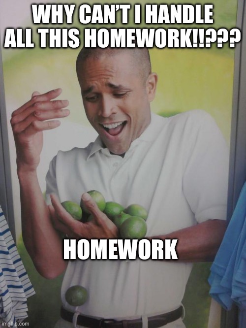 Why Can't I Hold All These Limes Meme | WHY CAN’T I HANDLE ALL THIS HOMEWORK!!??? HOMEWORK | image tagged in memes,why can't i hold all these limes | made w/ Imgflip meme maker