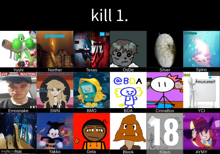 kill 1. | made w/ Imgflip meme maker