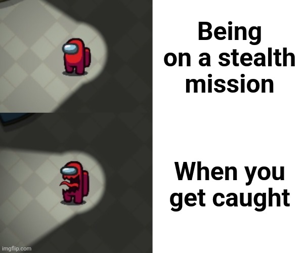 I made a new template | Being on a stealth mission; When you get caught | image tagged in among us hide and seek impostor compare,among us,drake hotline bling,stealth mission | made w/ Imgflip meme maker