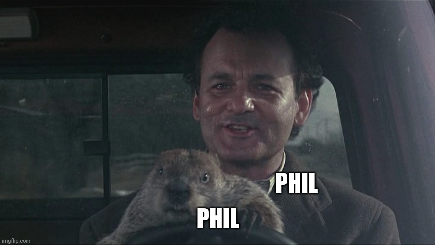 Why did I just notice this ? | PHIL; PHIL | image tagged in don't drive angry groundhog day,phil and phil,buddies,rodent,movie,bill murray | made w/ Imgflip meme maker