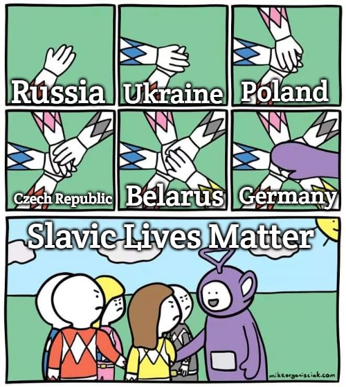 Power Ranger Teletubbies | Ukraine; Russia; Poland; Germany; Czech Republic; Belarus; Slavic Lives Matter | image tagged in power ranger teletubbies,slavic,slavic lives matter | made w/ Imgflip meme maker