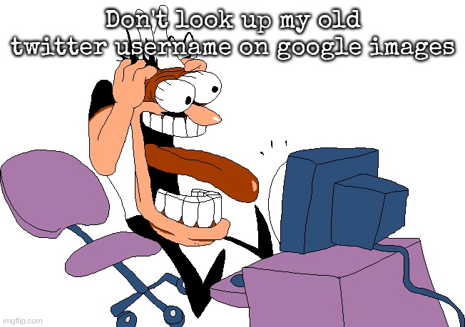 @YourCasualTweet | Don't look up my old twitter username on google images | image tagged in peppino screaming at the camera | made w/ Imgflip meme maker