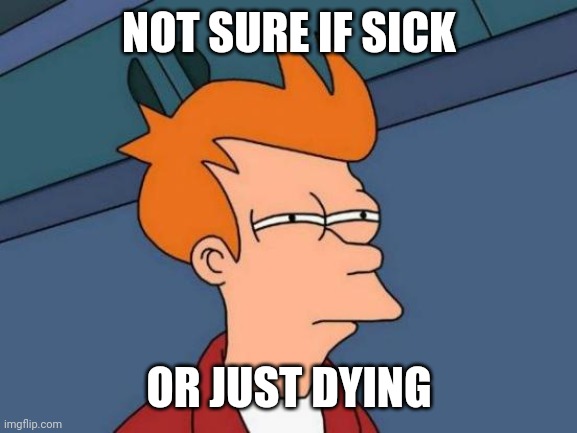 Sick or Dying | NOT SURE IF SICK; OR JUST DYING | image tagged in memes,futurama fry | made w/ Imgflip meme maker