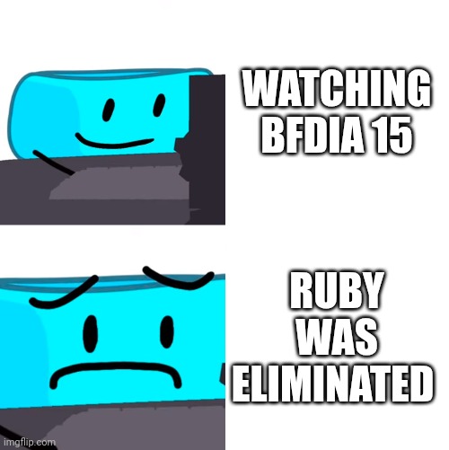 bracelity reaction | WATCHING BFDIA 15; RUBY WAS ELIMINATED | image tagged in bracelity reaction | made w/ Imgflip meme maker