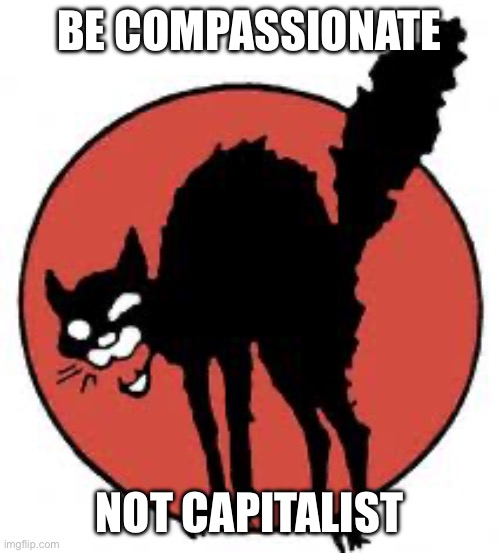 Angry sabo tabby | BE COMPASSIONATE; NOT CAPITALIST | image tagged in angry sabo tabby | made w/ Imgflip meme maker